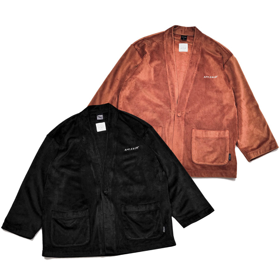 APPLEBUM Velour Cardigan ブラック キャメル 正面 平置き