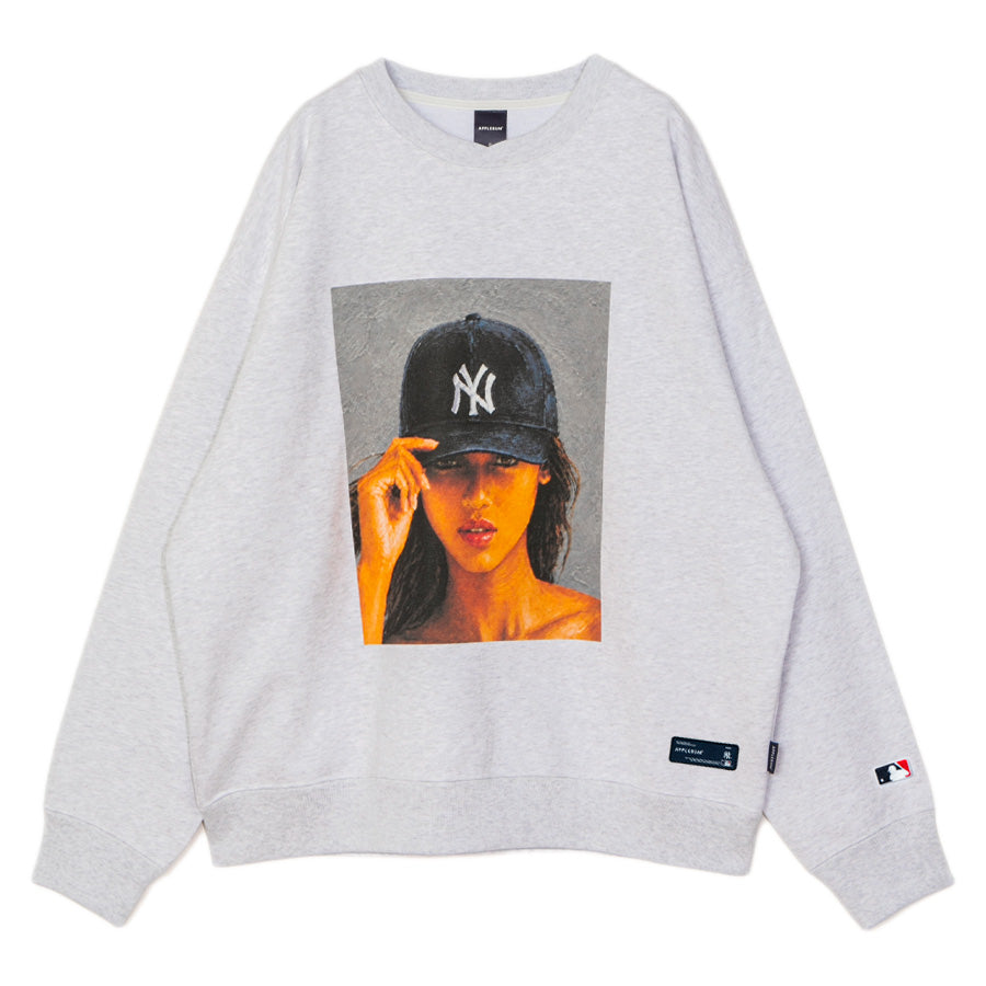 APPLEBUM YANKEES GIRL CREW SWEAT クルースウェット アッシュ 平置き正面 ML2620405Y
