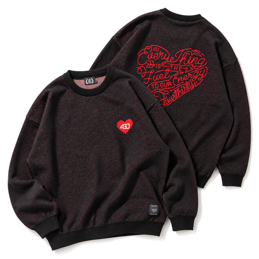 430 FOURTHIRTY HEARTS SWEATER セーター ブラック 正面 背面 平置き FTY-26-150