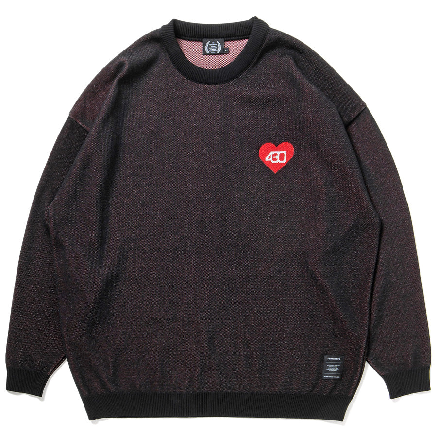 430 FOURTHIRTY HEARTS SWEATER セーター ブラック 正面 平置き FTY-26-150