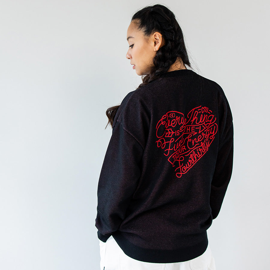 430 FOURTHIRTY HEARTS SWEATER セーター ブラック モデル着用 背面 FTY-26-150