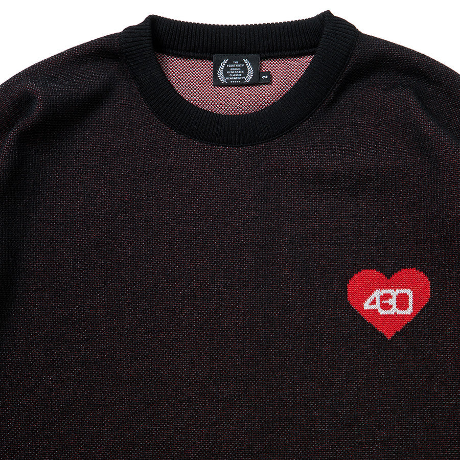 430 FOURTHIRTY HEARTS SWEATER セーター ブラック フロント上部 FTY-26-150