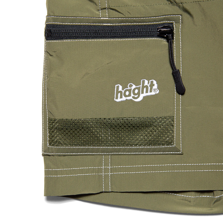 HAIGHT 2WAY SHORTS オリーブ 右サイドジッパーポケット