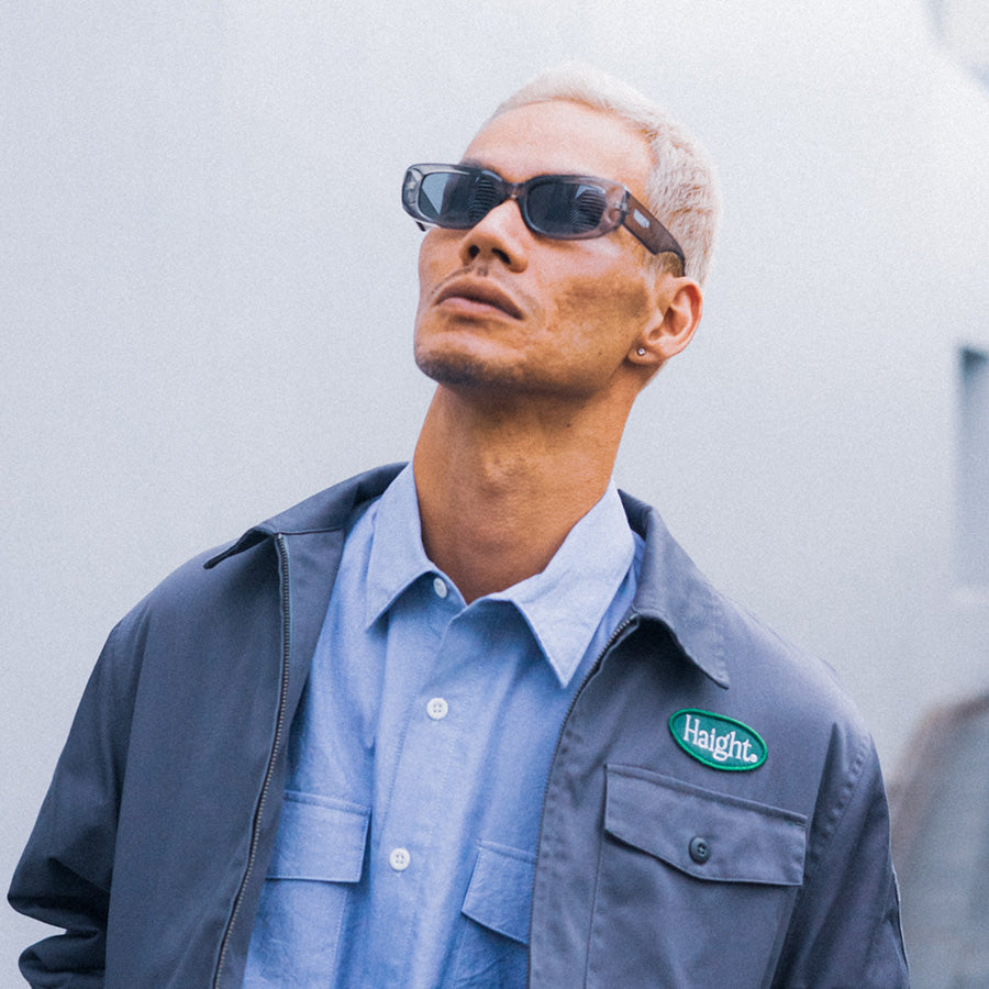 HAIGHT BLOCK FRAME SUNGLASSES サングラス クリアグレー モデル着用 HTAW-267008