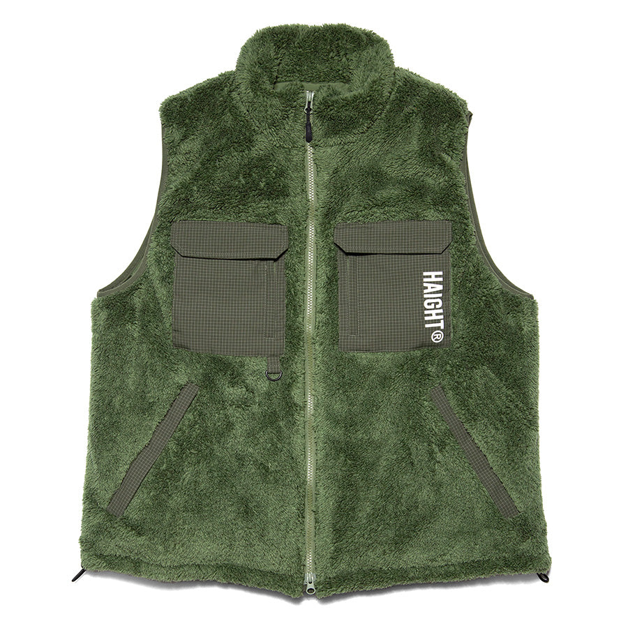 HAIGHT CORAL FLEECE VEST フリースベスト オリーブ 正面 平置き HTAW-262007