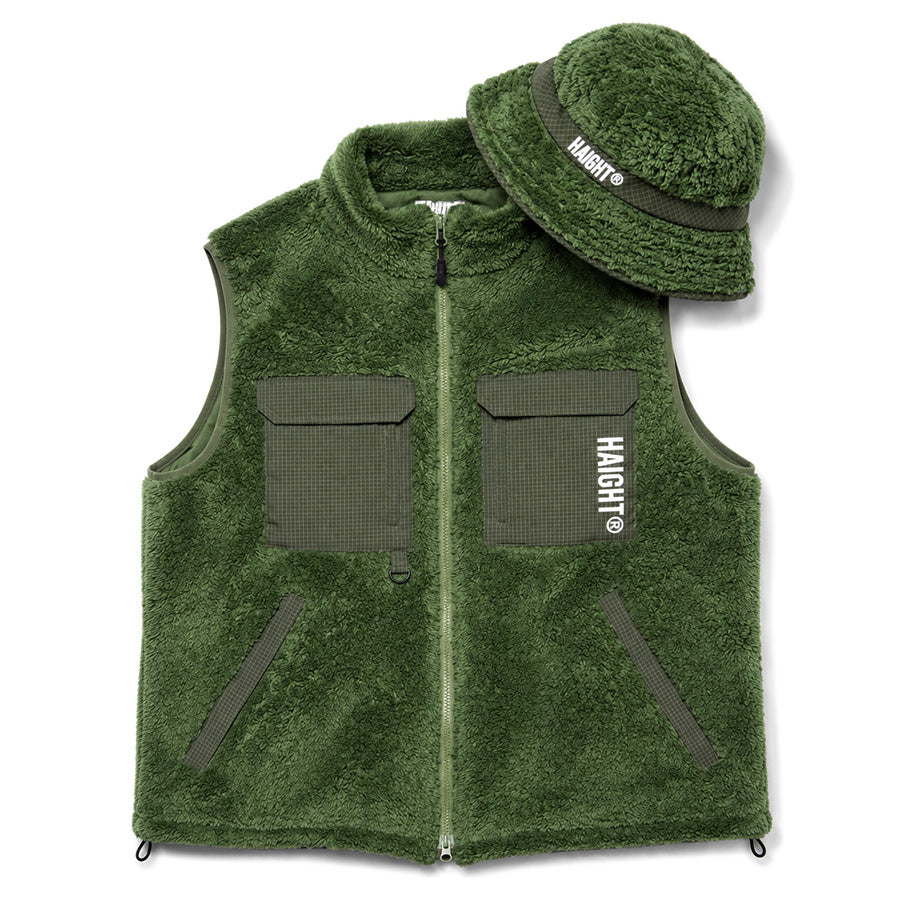 HAIGHT CORAL FLEECE VEST フリースベスト オリーブ セットアップ 平置き HTAW-262007