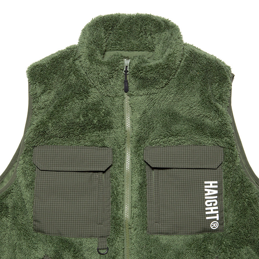 HAIGHT CORAL FLEECE VEST フリースベスト オリーブ フロント上部 HTAW-262007