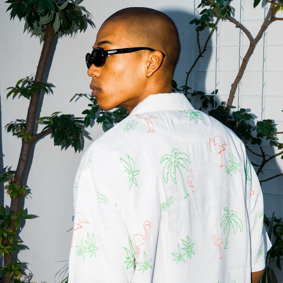 HAIGHT LVC NEON LIGHT RAYON SHIRT ホワイト モデル着用背面アップ