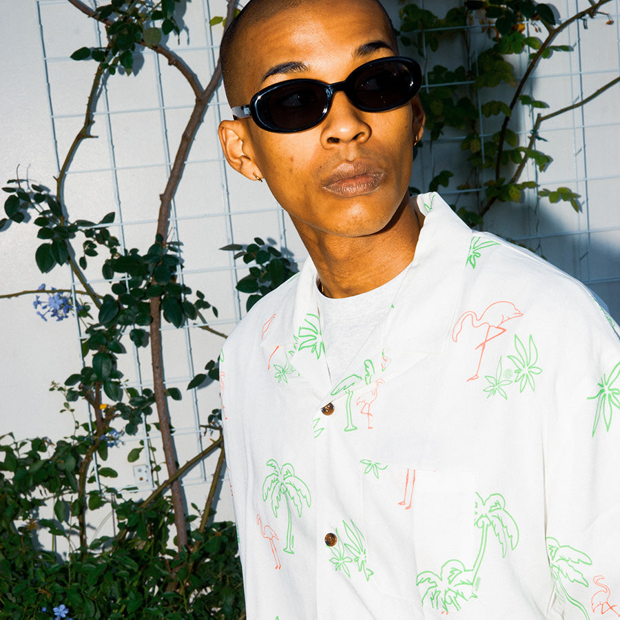 HAIGHT LVC NEON LIGHT RAYON SHIRT ホワイト モデル着用正面アップ