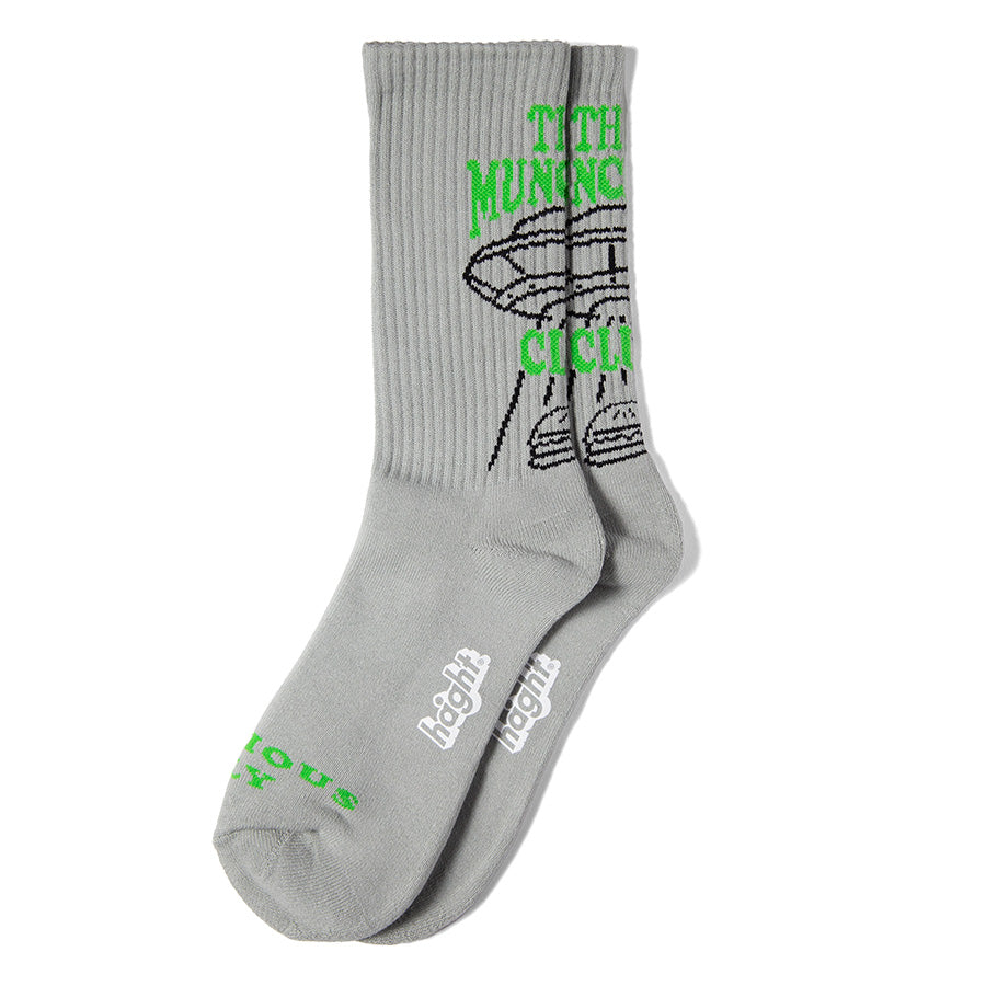 HAIGHT M.C BURGER SOCKS ソックス グレー 平置き正面 HTAW-267005