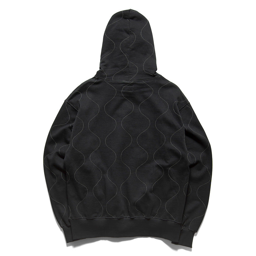 HAIGHT QUILTING HOODIE スウェット パーカー ブラック 背面 平置き HTAW-263001