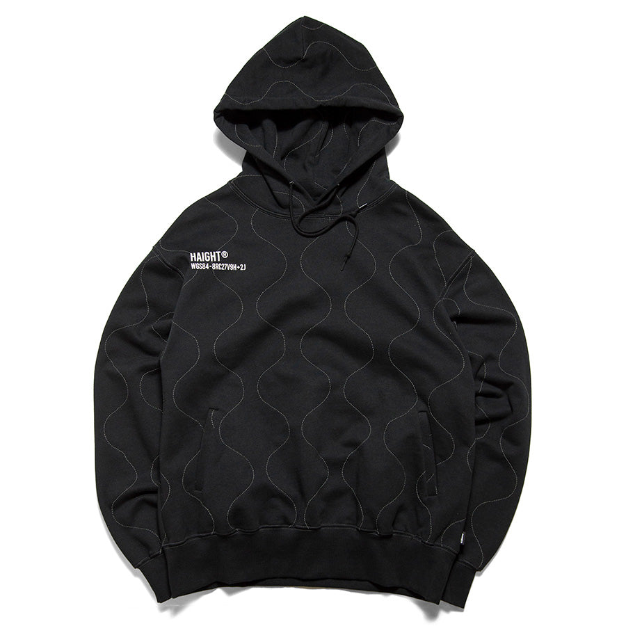 HAIGHT QUILTING HOODIE スウェット パーカー ブラック 正面 平置き HTAW-263001