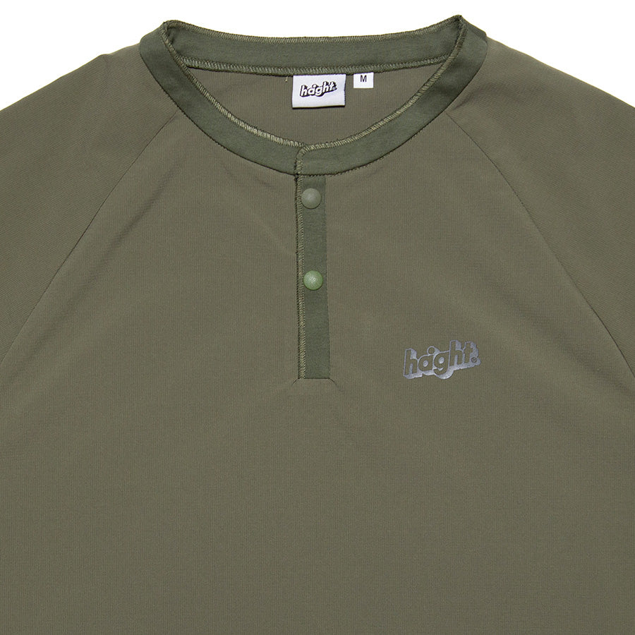 HAIGHT RELAXING SNAP Tee オリーブ ヘンリーネック詳細