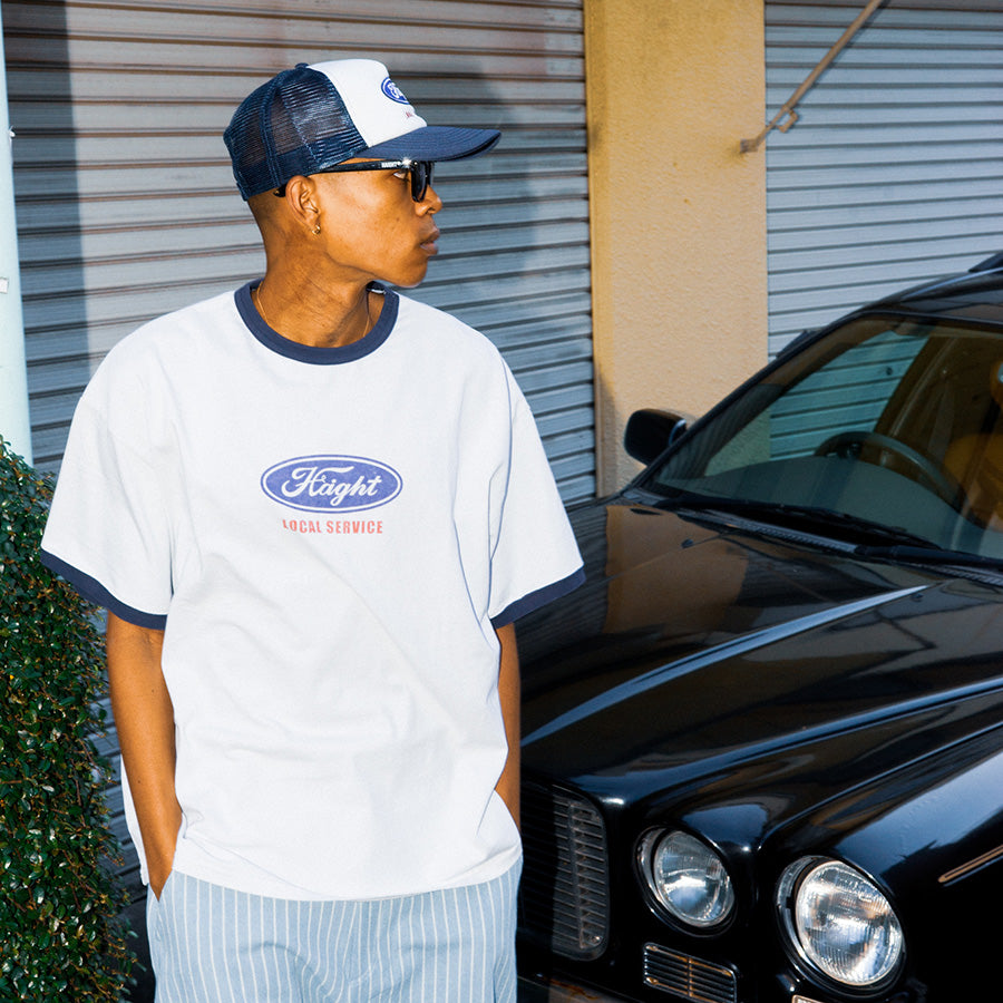 HAIGHT リンガーTシャツ ホワイト モデル着用 正面
