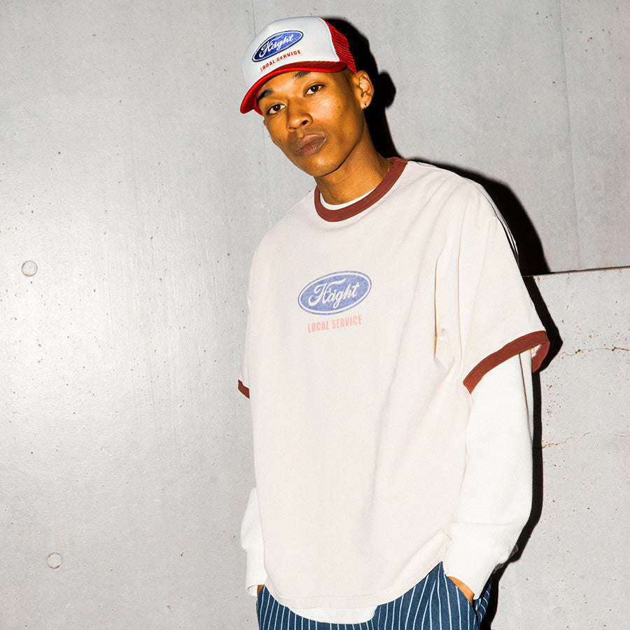 HAIGHT リンガーTシャツ ナチュラル モデル着用 正面