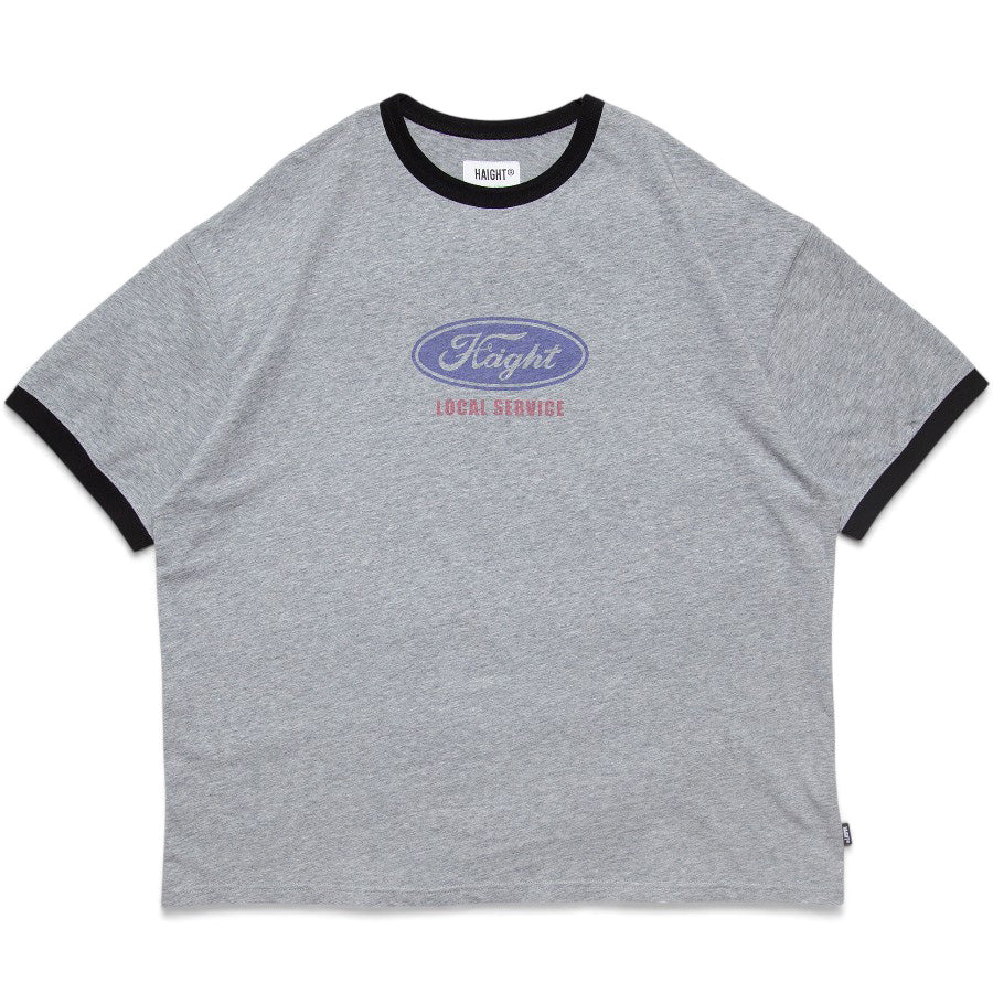 HAIGHT リンガーTシャツ ヘザーグレー ロゴプリント 正面