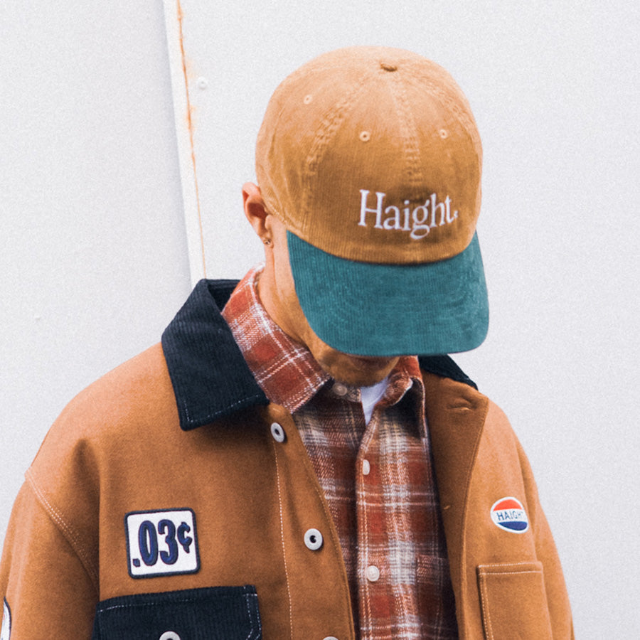 HAIGHT TWO-TONE COUDUROY CAP コーデュロイ キャップ サンド/グリーン モデル着用 正面 HTAW-266005
