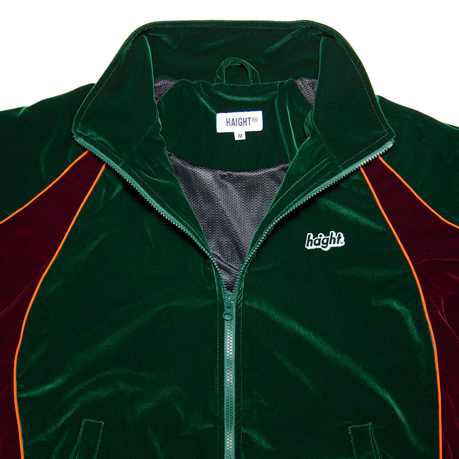 HAIGHT VELOUR TRACK JACKET ベロア トラックジャケット グリーン フロント上部 ファスナー開放時 HTAW-262005