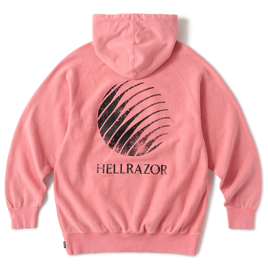 HELLRAZOR LOGO GARMENT DYE HOODIE パーカー ピンクダイ 背面 平置き 01126AW0205