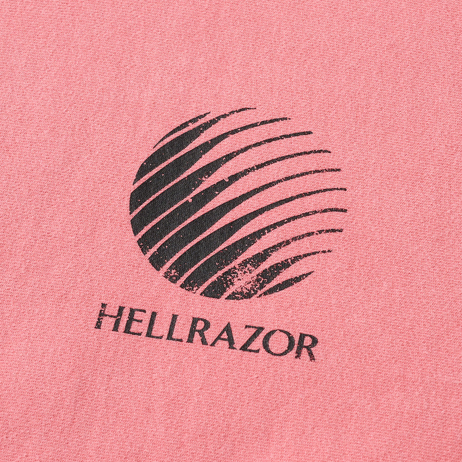HELLRAZOR LOGO GARMENT DYE HOODIE パーカー ピンクダイ 左胸ロゴプリント詳細 01126AW0205