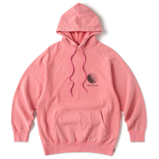 HELLRAZOR LOGO GARMENT DYE HOODIE パーカー ピンクダイ 正面 平置き 01126AW0205