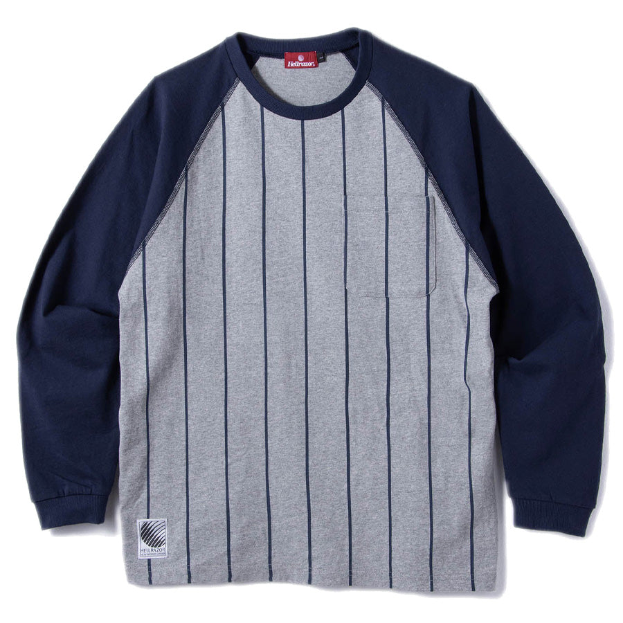 HELLRAZOR ラグランロンT グレー ネイビー 正面平置き