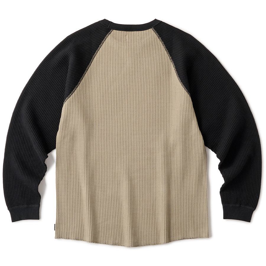 HELLRAZOR WAFFLE LS SHIRT サーマルTシャツ ブラック/アーミーグリーン 背面 平置き 01126AW0301