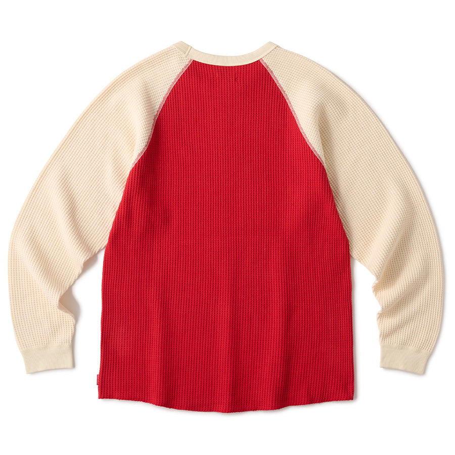 HELLRAZOR WAFFLE LS SHIRT サーマルTシャツ ナチュラル/ディープレッド 背面 平置き 01126AW0301