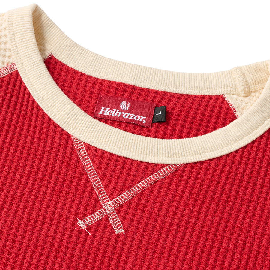HELLRAZOR WAFFLE LS SHIRT サーマルTシャツ ナチュラル/ディープレッド 首回り 01126AW0301