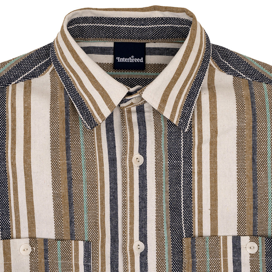 INTERBREED Multi Striped Summer Shirts 襟元ディテール
