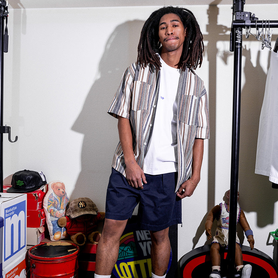 INTERBREED Multi Striped Summer Shirts モデル着用 正面