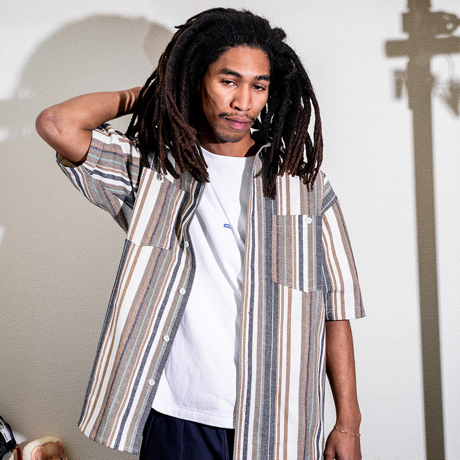 INTERBREED Multi Striped Summer Shirts モデル着用 正面別カット