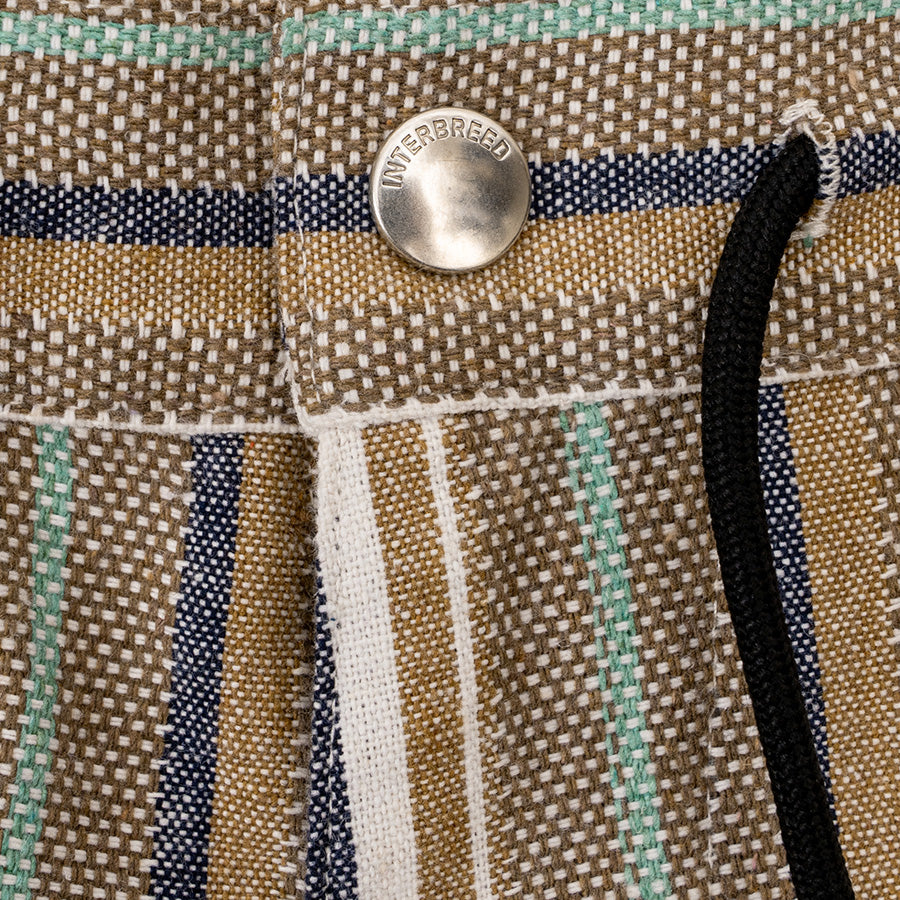 INTERBREED Multi Striped Summer Shorts ボタンディテール