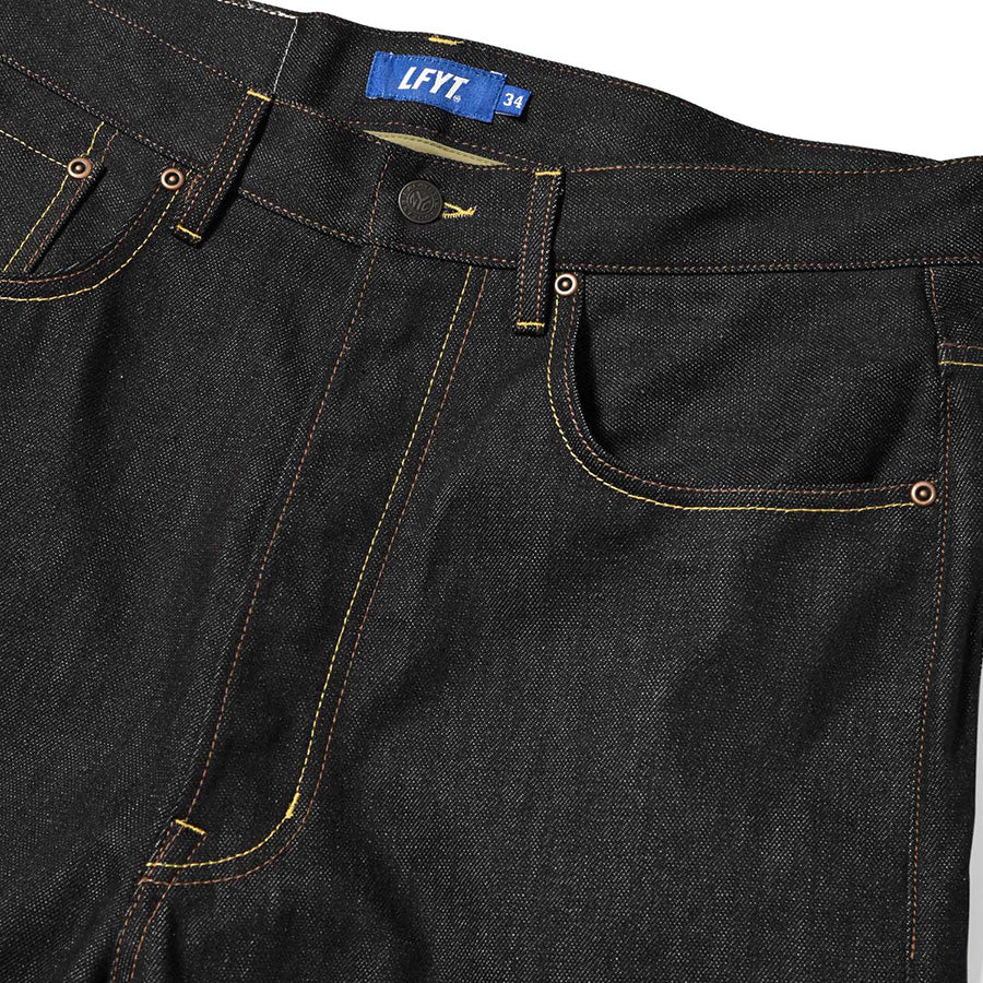 LFYT 5 POCKET DENIM PANTS BAGGIE FIT デニムパンツ インディゴ フロントウエスト部分詳細 LA261101