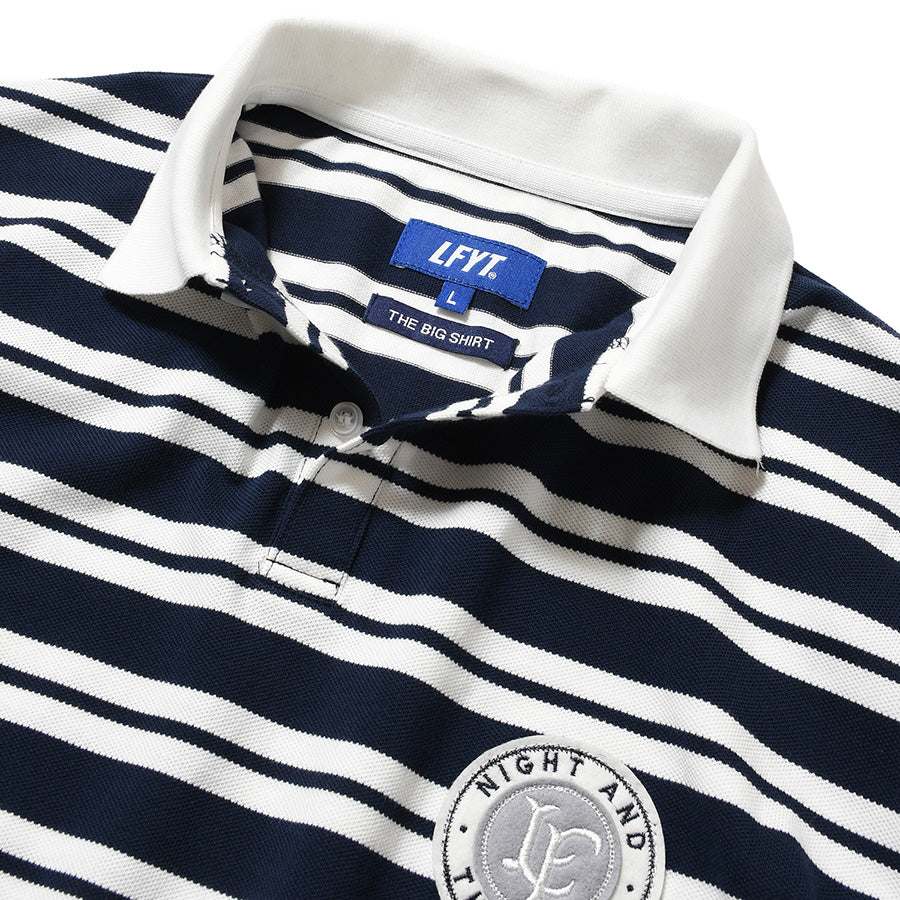 LFYT ATHLEISURE STRIPED POLO SHIRT ネイビー 襟 ボタンディテール