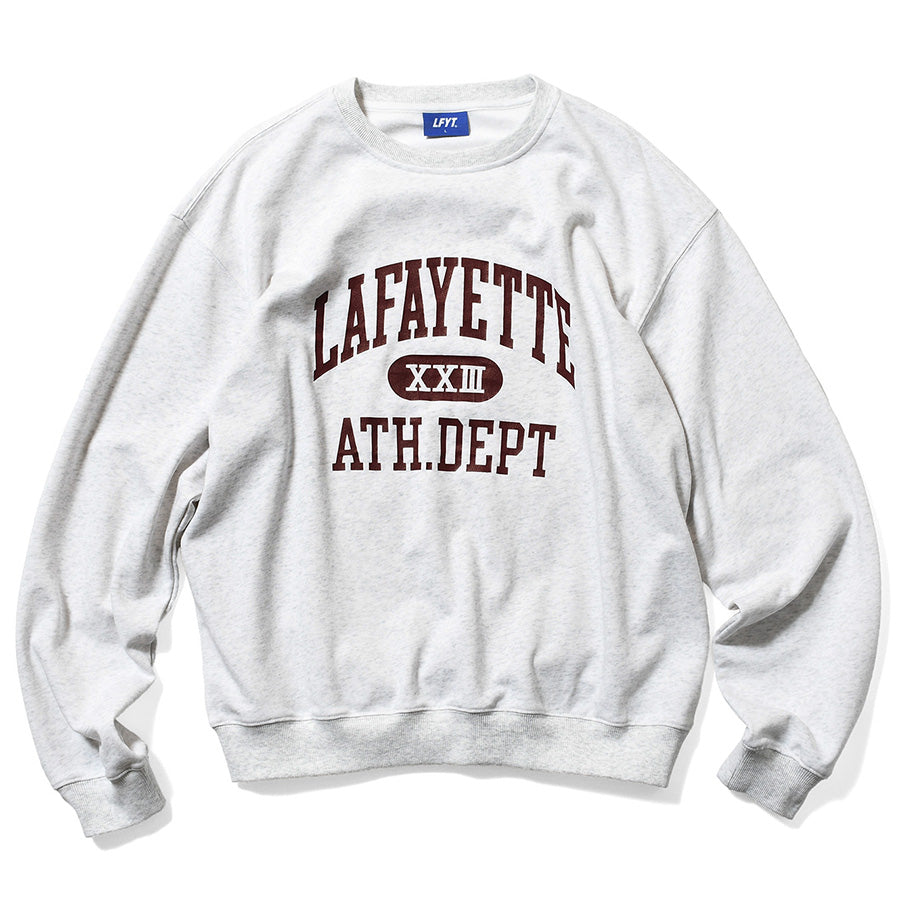 LFYT（エルエフワイティー） ATHLETICS CREW SWEAT ヘザーグレー 正面 平置き