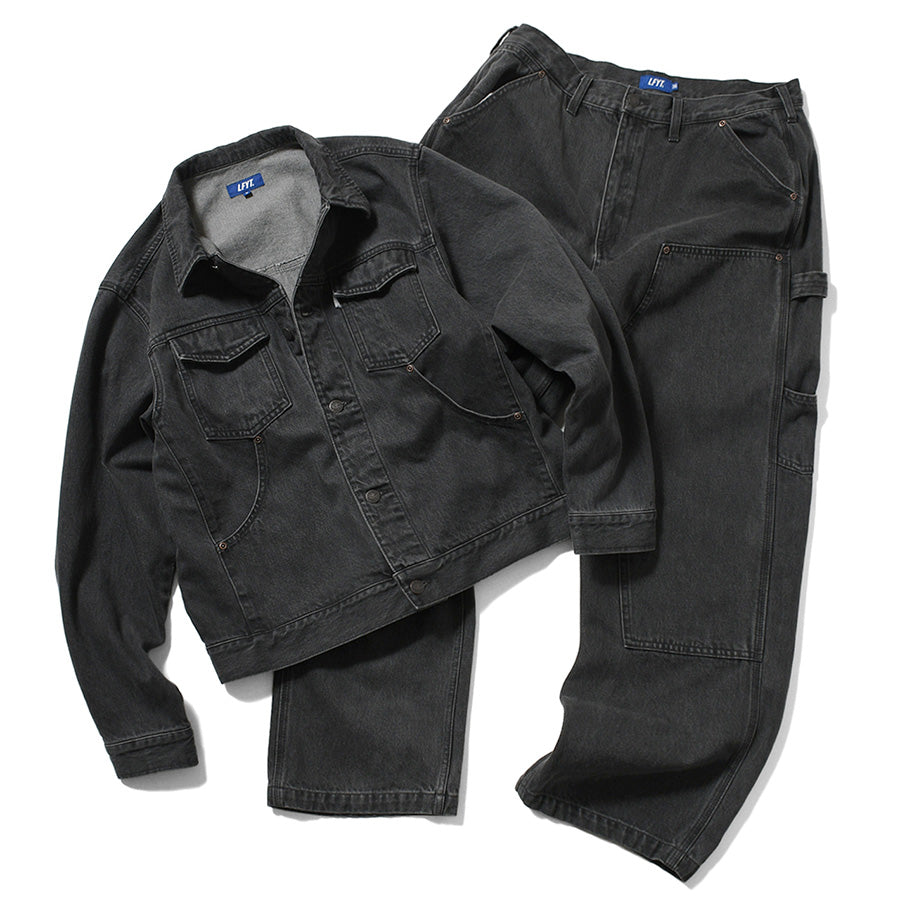 LFYT BLACK DENIM TRUCKER JACKET デニム トラッカージャケット ブラック セットアップ 平置き LA261004