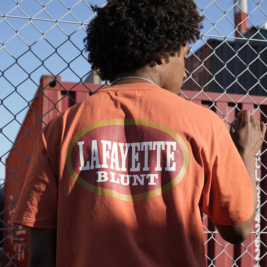 LFYT BLUNT TEE ブリック モデル着用 背面