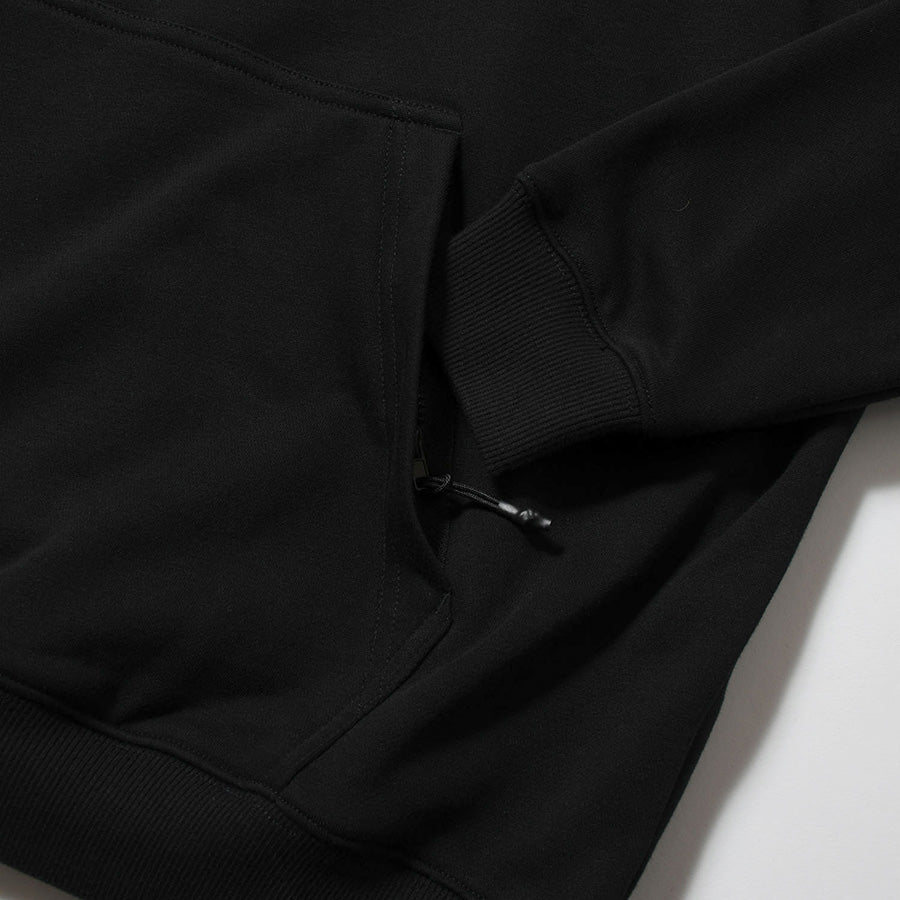 LFYT BOX LOGO HOODIE スウェット パーカー ブラック ジッパー付きカンガルーポケット 袖リブ詳細 LA260501