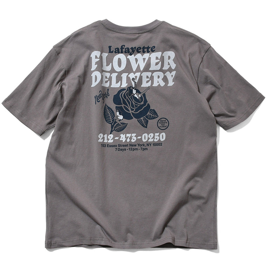 LFYT FLOWER DELIVERY TEE チャコール 背面平置き