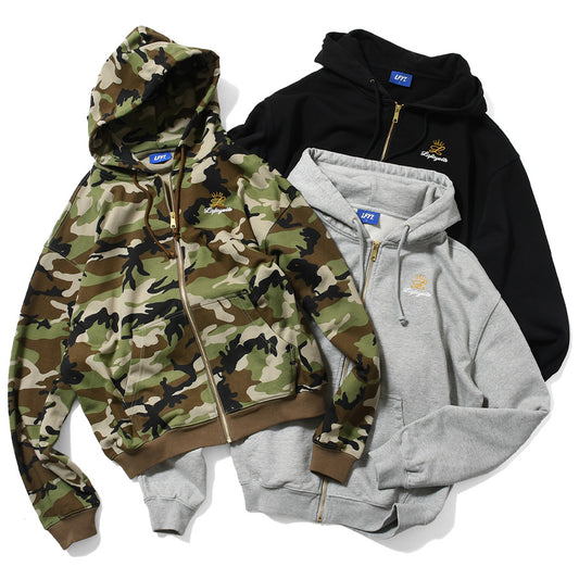 LFYT（エルエフワイティー） GOLD L LOGO ZIP HOODIE フルジップパーカー ブラック / ヘザーグレー / ウッドランドカモ LS260501