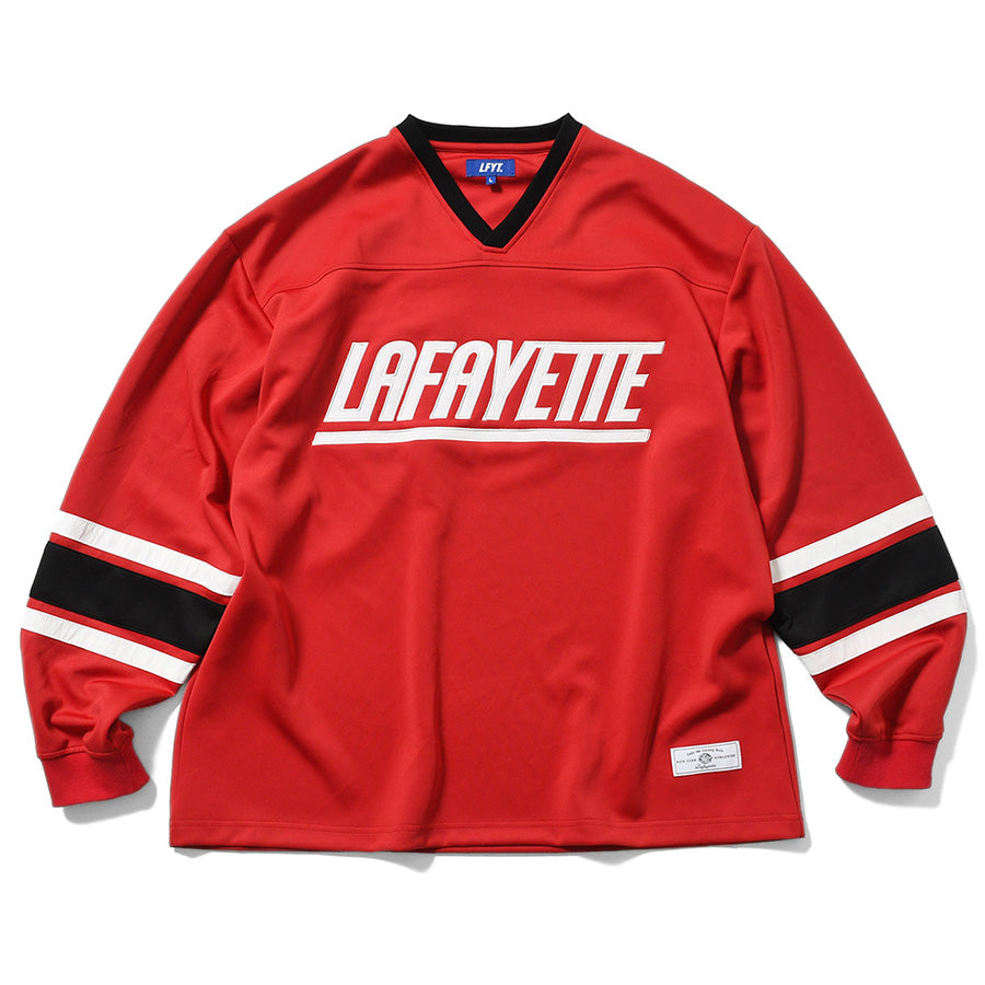 LFYT HENNY FOOTBALL JERSEY フットボールジャージ レッド 正面 平置き LA260202