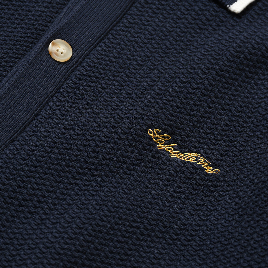 LFYT ニットシャツ ネイビー ロゴ刺繍