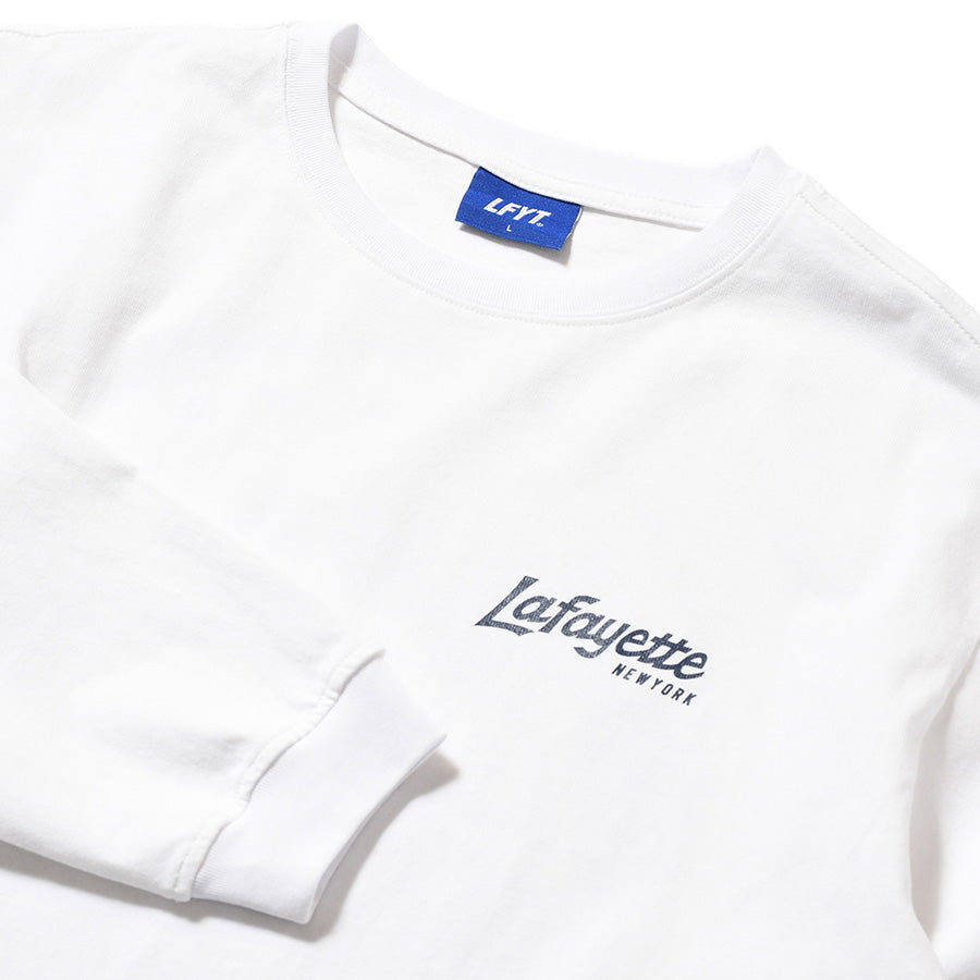 LFYT METRO SKYLINE L/S TEE ロングスリーブTシャツ ホワイト 左胸ロゴプリント 袖リブ LA260104