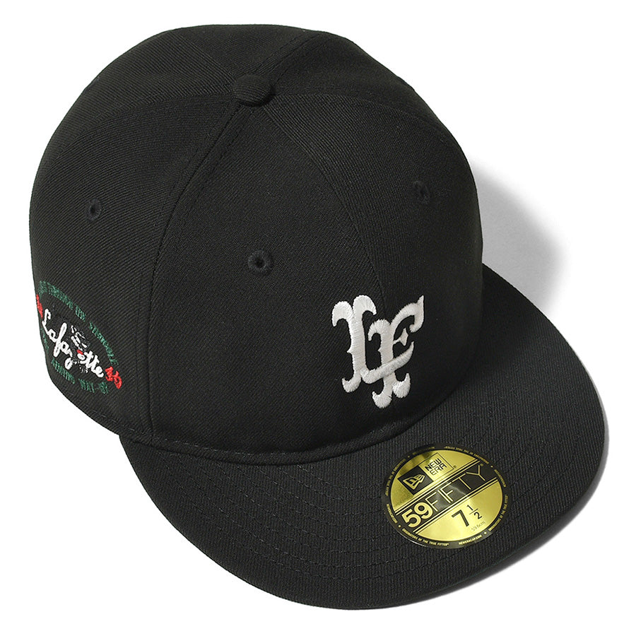 LFYT × NEW ERA LF LOGO 59FIFTY FITTED CAP PANTHER キャップ ブラック 上からの全体像 LA261405