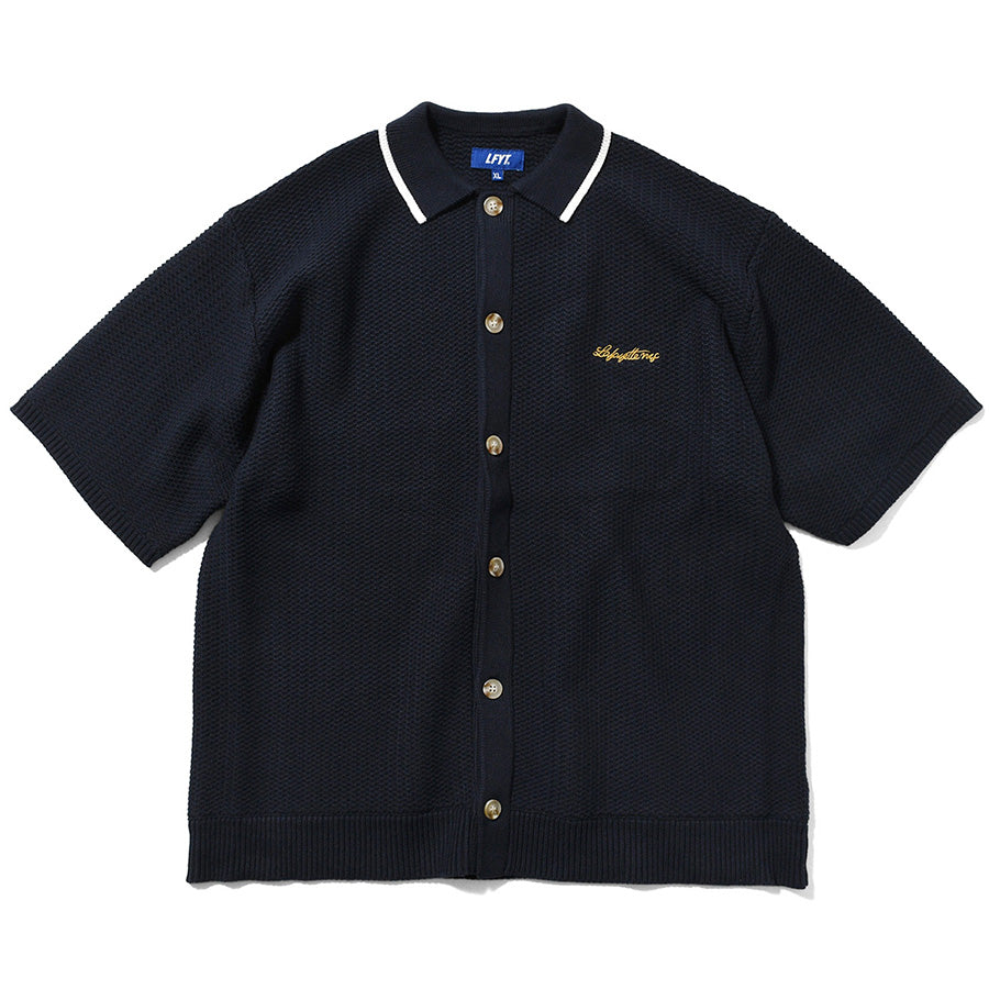 LFYT ニットシャツ ネイビー ラーベン編み 正面