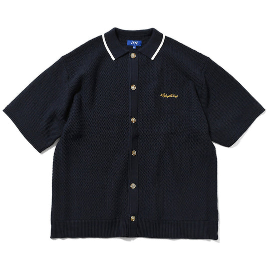 LFYT ニットシャツ ネイビー ラーベン編み 正面