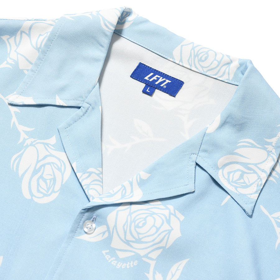 LFYT ROSE OPEN COLLAR SHIRT ライトブルー 襟元ディテール