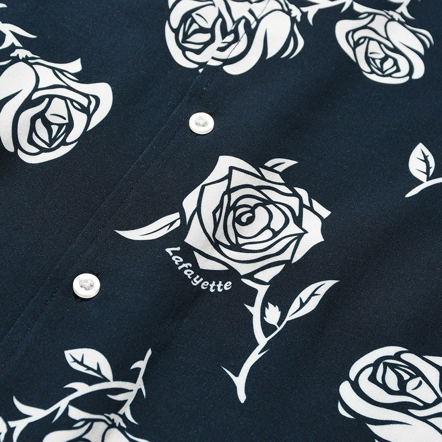 LFYT ROSE OPEN COLLAR SHIRT ネイビー ローズ柄ディテール