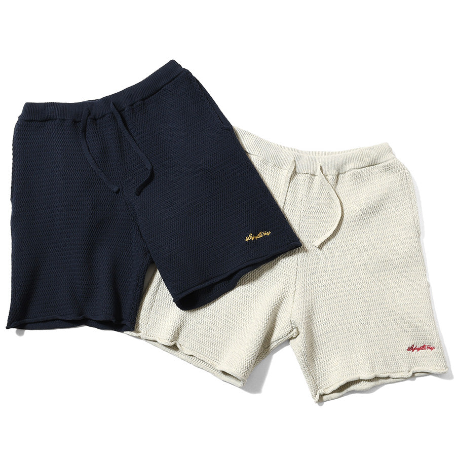 LFYT（エルエフワイティー） RAVEN PATTERN SUMMER KNIT SHORTS ネイビー アイボリー ニットショーツ LS261301